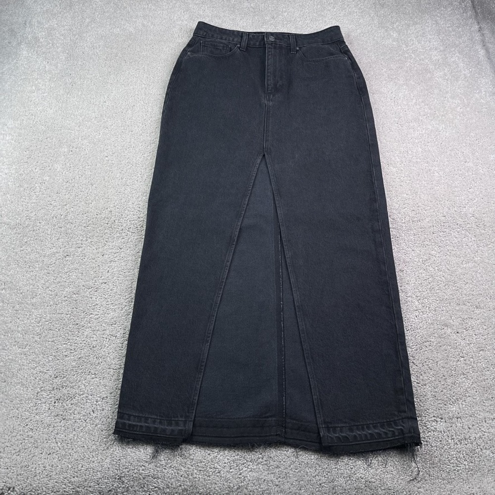 Paige Skirt Womens 27 Black Iridium Angela Maxi Front Slit Frayed Hem 5-Pocket